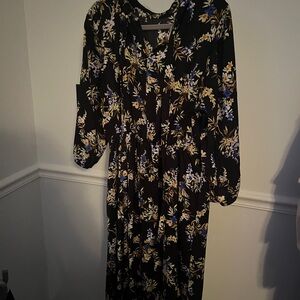 Banana Republic Black Floral Long Sleeve Dress